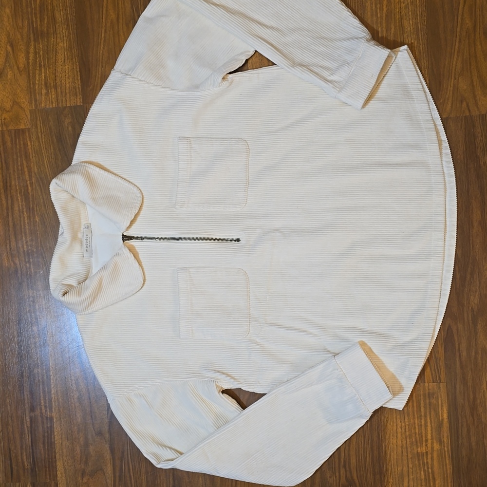Mododoc Los Angeles Beige Corduroy Pullover with Zip Shacket